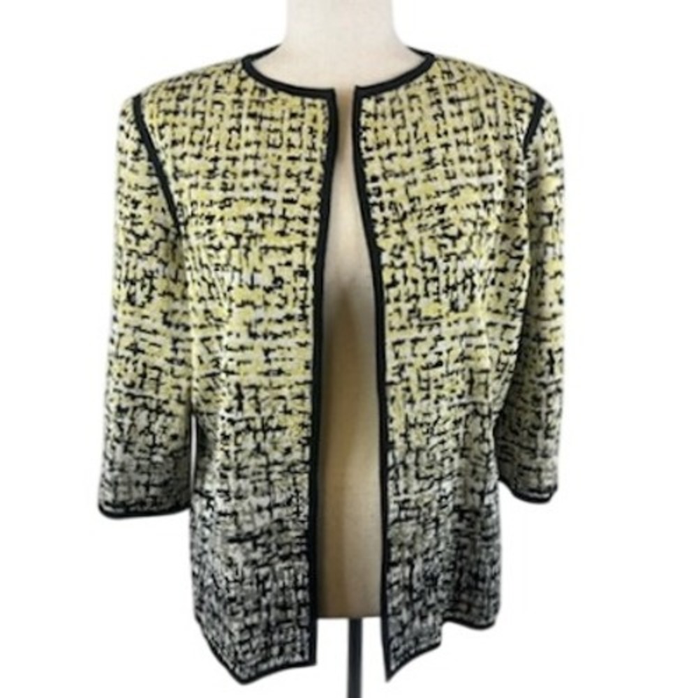Ming Wang Women's Size PL Petite Large Textured Open Front Knit Jacket